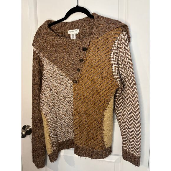 Coldwater Creek Mixed Knit Shawl Collar Button Sweater Brown Tan Women’s XL - Picture 5 of 5